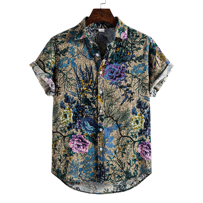 Chemise Homme Vintage Manches Courtes en Coton et Lin - BerlinGlamour