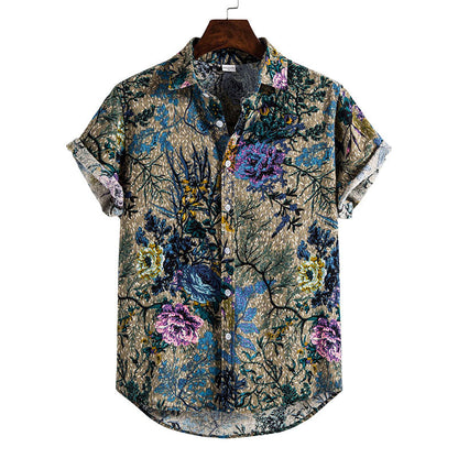 Chemise Homme Vintage Manches Courtes en Coton et Lin - BerlinGlamour