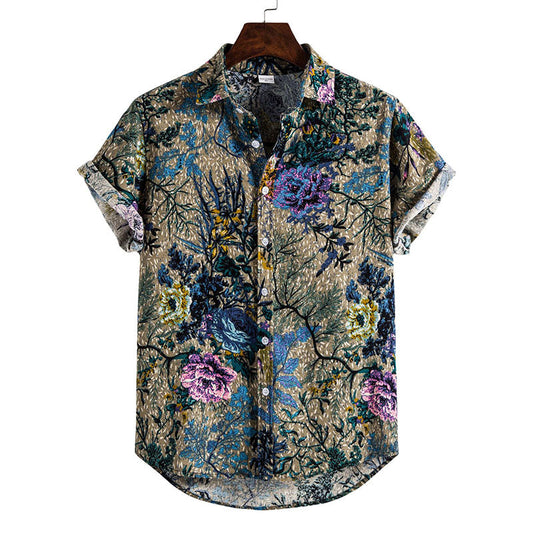Chemise Homme Vintage Manches Courtes en Coton et Lin - BerlinGlamour