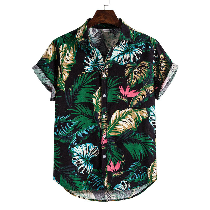 Chemise Homme Court Manches Fleurs Coton - BerlinGlamour