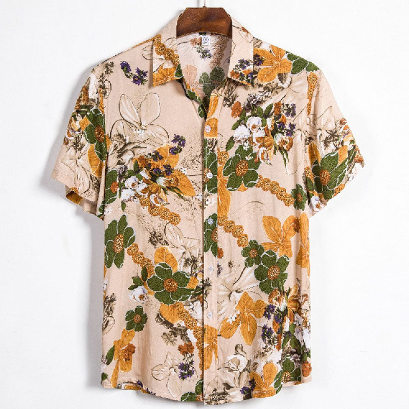 Chemise Homme Courte Manche à Imprimé Vintage en Coton - BerlinGlamour