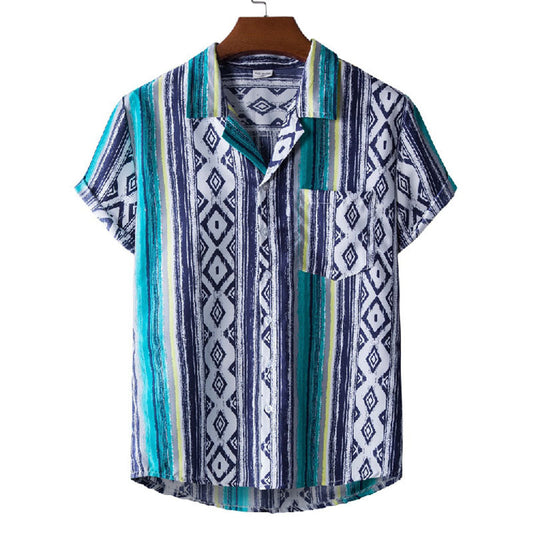 Chemise Homme Manche Courte Rayée Style Rétro Coton - BerlinGlamour