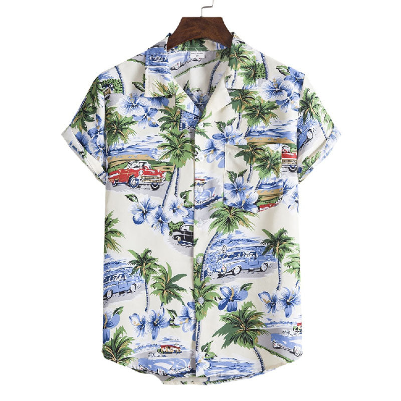 Chemise Homme Courte Manche Coton Imprimé Vintage - BerlinGlamour