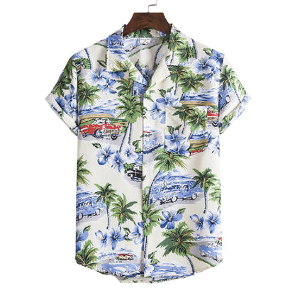 Chemise Homme Courte Manche Coton Imprimé Vintage - BerlinGlamour
