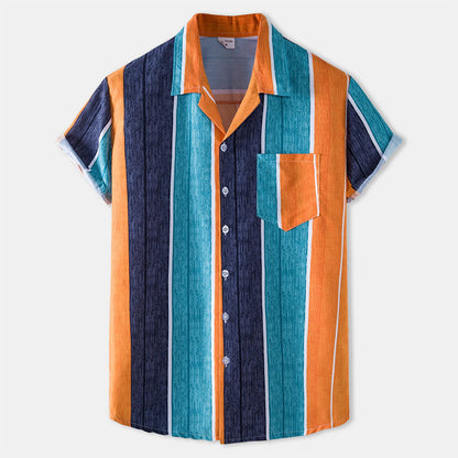 Chemise Homme Manche Courte Rayée en Coton Vintage - BerlinGlamour