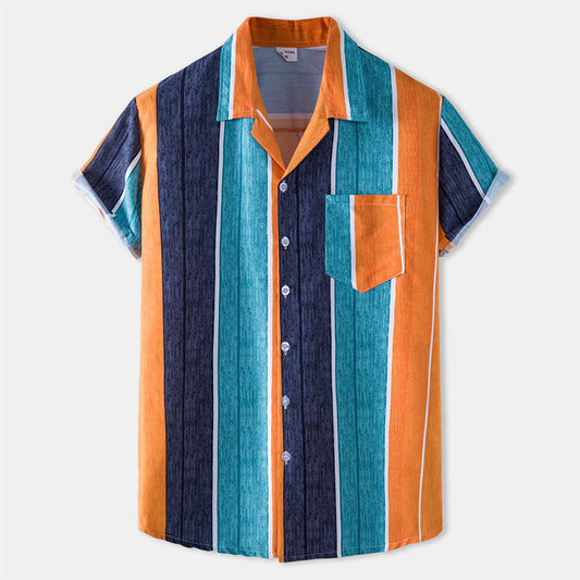 Chemise Homme Manche Courte Rayée en Coton Vintage - BerlinGlamour