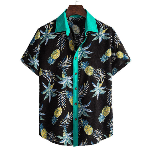 Chemise Homme Court Manches Ananas Imprimé Coton - BerlinGlamour