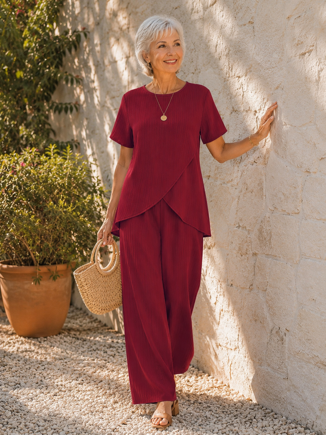 Ensemble Femme Pantalon Large Fluide Coupe Élégante