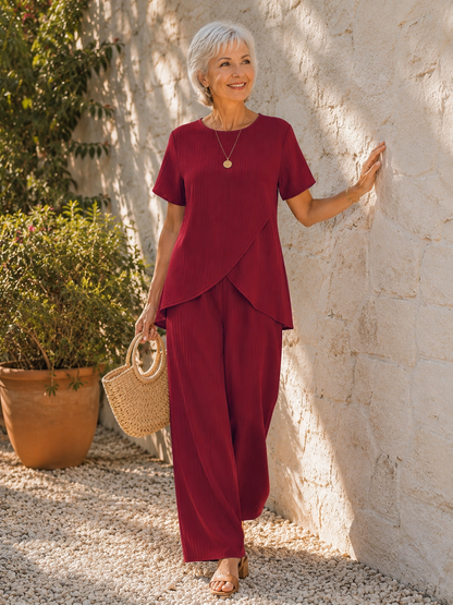 Ensemble Femme Pantalon Large Fluide Coupe Élégante