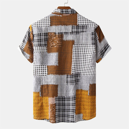 Chemise Homme Courte Manche Imprimée Style Rétro