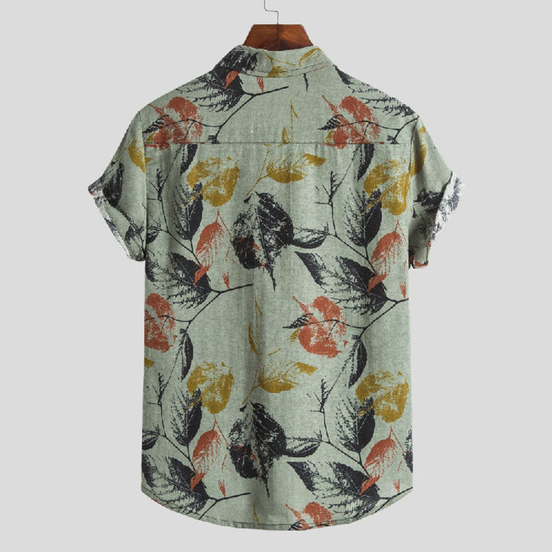Chemise Homme Court Manches Coton Vintage Imprimé