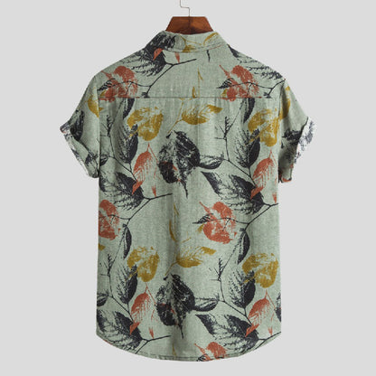 Chemise Homme Court Manches Coton Vintage Imprimé