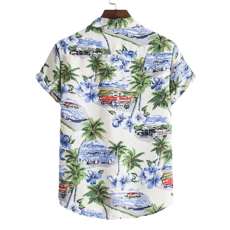 Chemise Homme Courte Manche Coton Imprimé Vintage