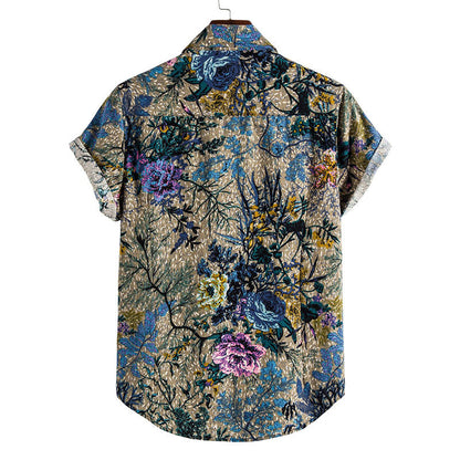 Chemise Homme Vintage Manches Courtes en Coton et Lin