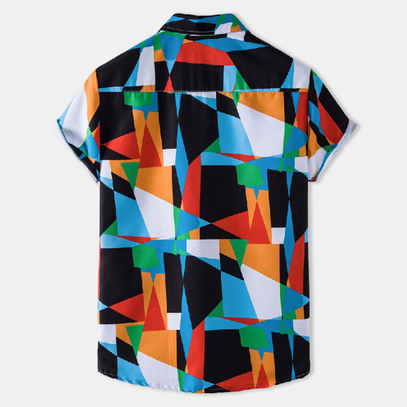 Chemise Homme Courte Manche Style Rétro en Coton