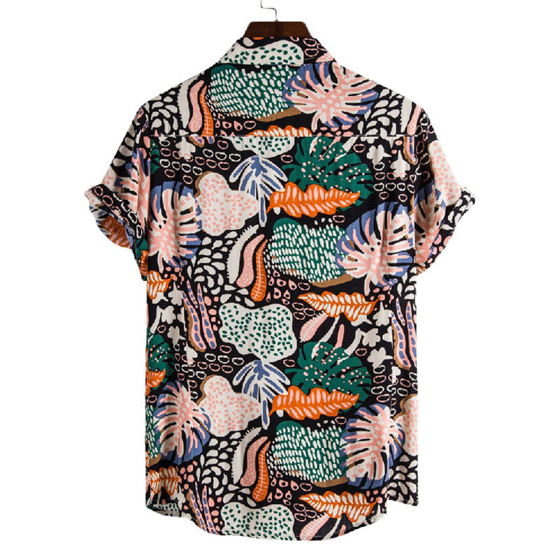 Chemise Homme Courte Manche à Imprimer Style Rétro en Coton