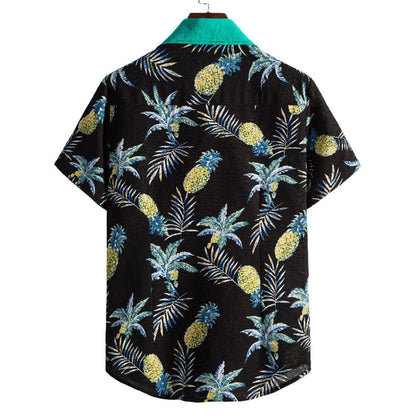 Chemise Homme Court Manches Ananas Imprimé Coton