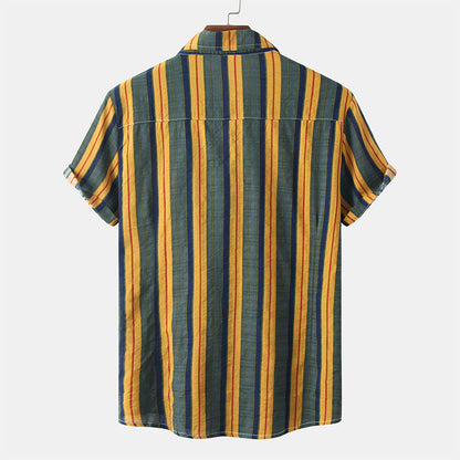 Chemise Homme Manches Courtes Rayée Vintage