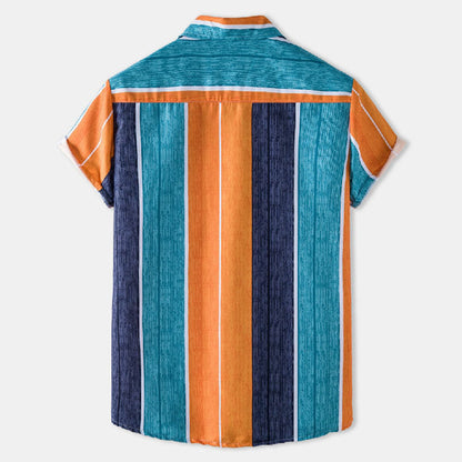 Chemise Homme Manche Courte Rayée en Coton Vintage