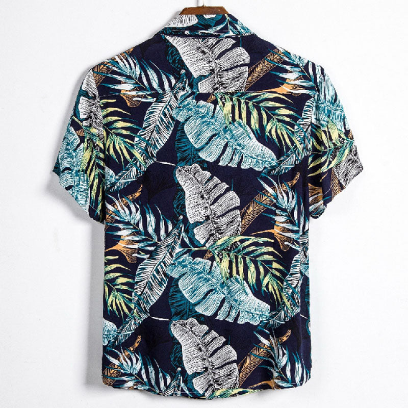 Chemise Homme Coton Lin Manuel Court Sleeves