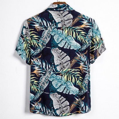 Chemise Homme Coton Lin Manuel Court Sleeves