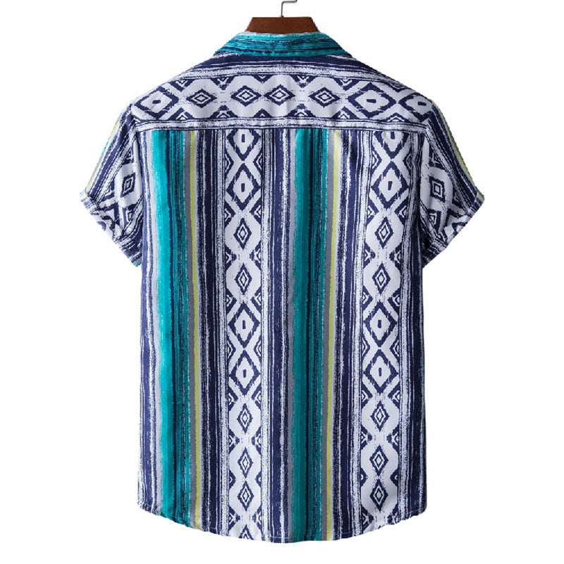 Chemise Homme Manche Courte Rayée Style Rétro Coton