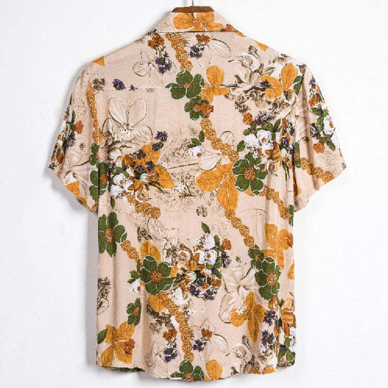 Chemise Homme Courte Manche à Imprimé Vintage en Coton