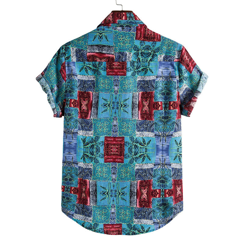 Chemise Homme Manches Courtes Coton Style Rétro