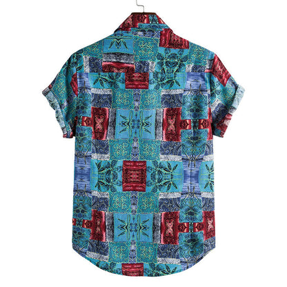 Chemise Homme Manches Courtes Coton Style Rétro