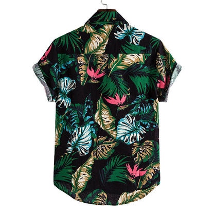 Chemise Homme Court Manches Fleurs Coton
