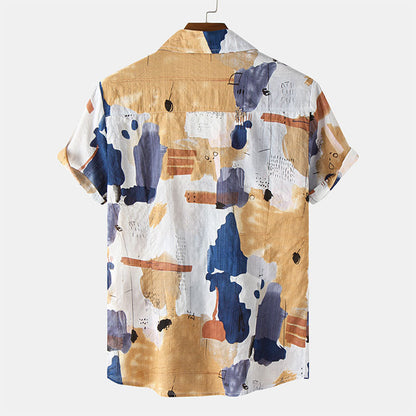 Chemise Homme Manche Courte Imprimée Style Bohème Chic
