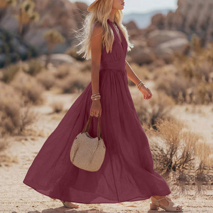 Robe Élégante Col V Plissé Femme Moderne