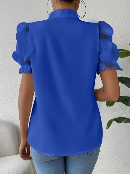 Chemisier femme décontracté col V manches courtes élégant