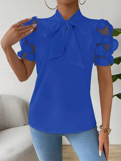 Chemisier femme décontracté col V manches courtes élégant