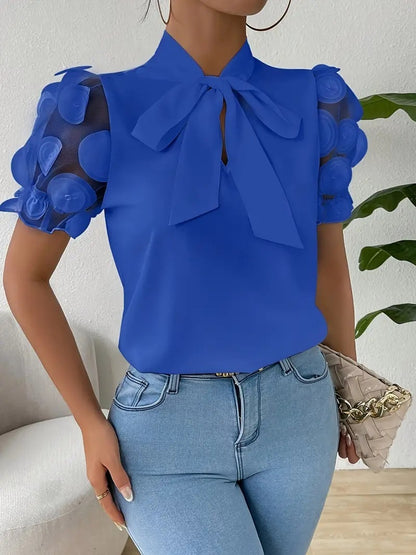 Chemisier femme décontracté col V manches courtes élégant