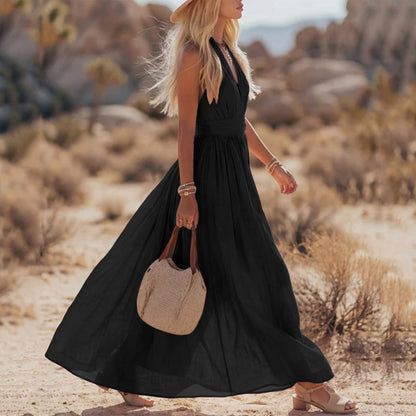 Robe Élégante Col V Plissé Femme Moderne