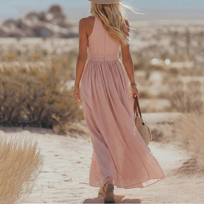 Robe Élégante Col V Plissé Femme Moderne