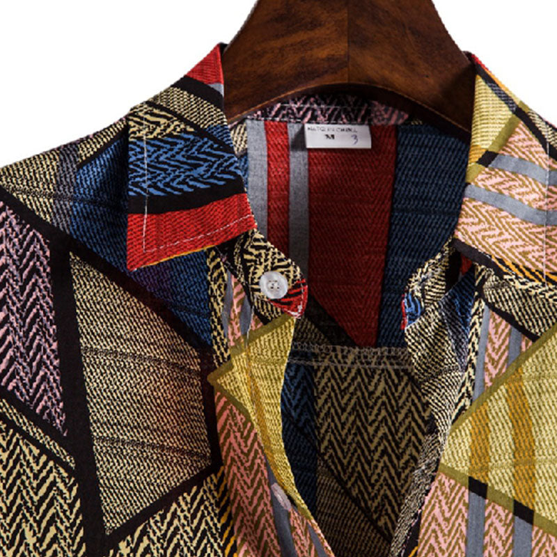 Chemise Homme Manche Courte Vintage Décontractée