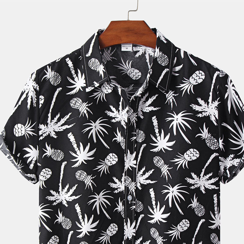 Chemise Homme Manche Courte Noir Imprimé