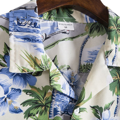 Chemise Homme Courte Manche Coton Imprimé Vintage