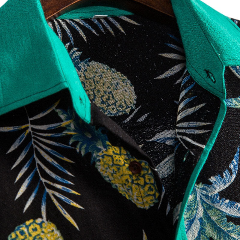 Chemise Homme Court Manches Ananas Imprimé Coton