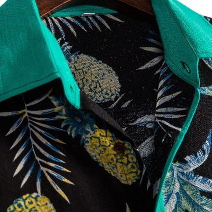 Chemise Homme Court Manches Ananas Imprimé Coton