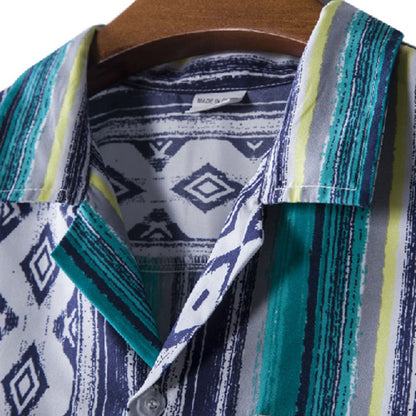 Chemise Homme Manche Courte Rayée Style Rétro Coton