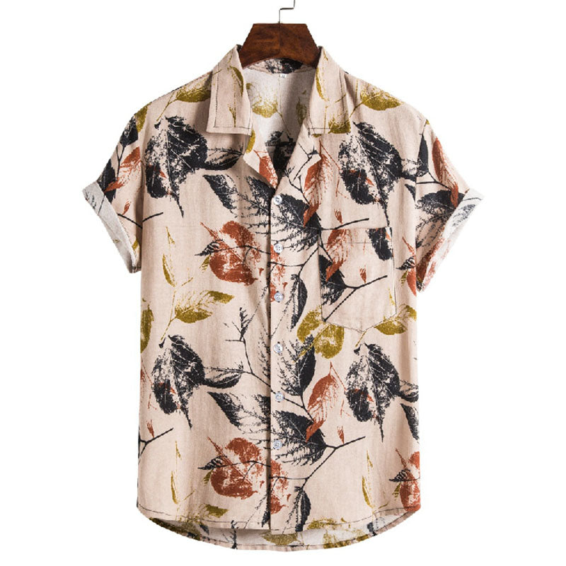Chemise Homme Court Manches Coton Vintage Imprimé