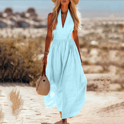 Robe Élégante Col V Plissé Femme Moderne