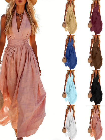 Robe Élégante Col V Plissé Femme Moderne