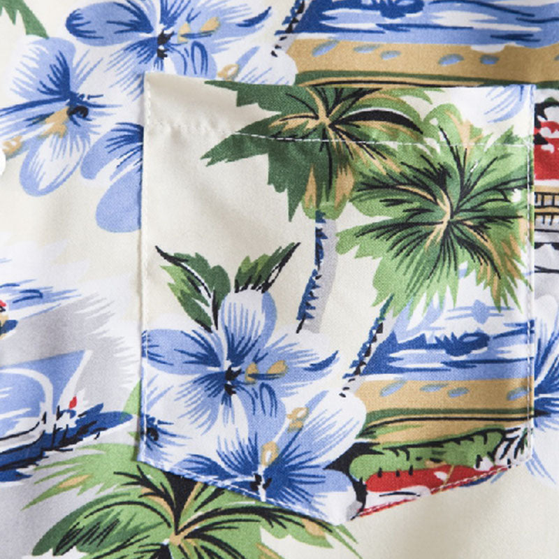 Chemise Homme Courte Manche Coton Imprimé Vintage