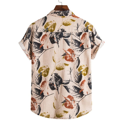 Chemise Homme Court Manches Coton Vintage Imprimé