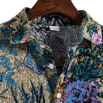 Chemise Homme Vintage Manches Courtes en Coton et Lin