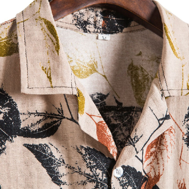 Chemise Homme Court Manches Coton Vintage Imprimé